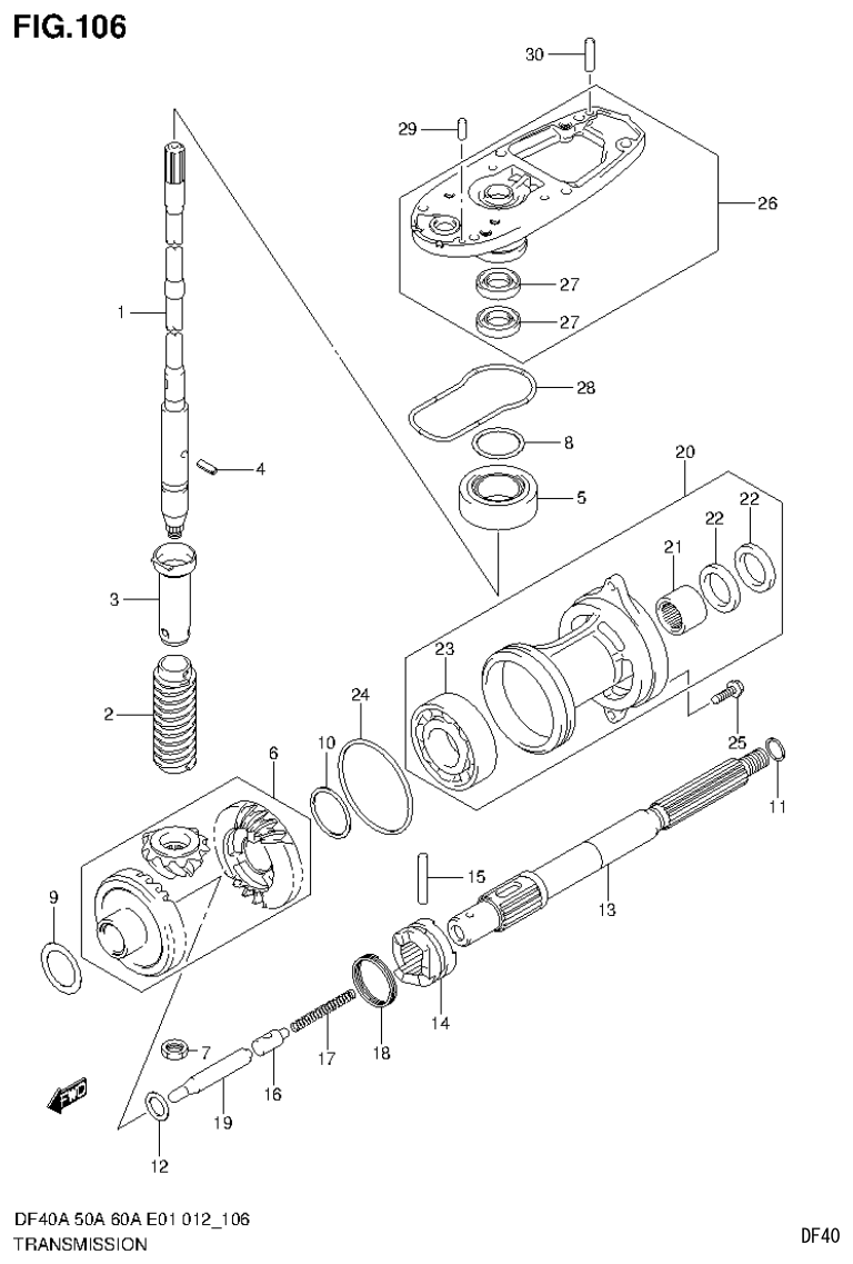 Suzuki DF40AST, DF50A, DF50ATH TRANSMISSION (DF60AQH E40) parts diagram